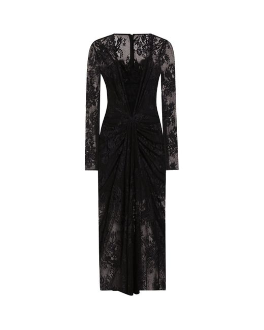 Dolce & Gabbana Black Lace Gathered Midi Dress