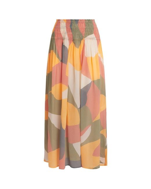 Eres Orange Silk Printed Highlight Maxi Skirt