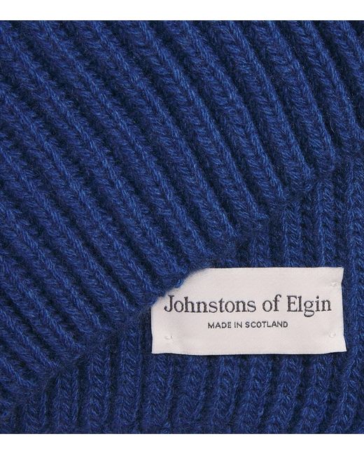 Johnstons Blue Cashmere Lovat Ribbed Scarf for men