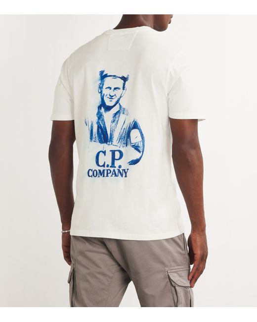 C P Company White Blurry Logo Print T-Shirt for men