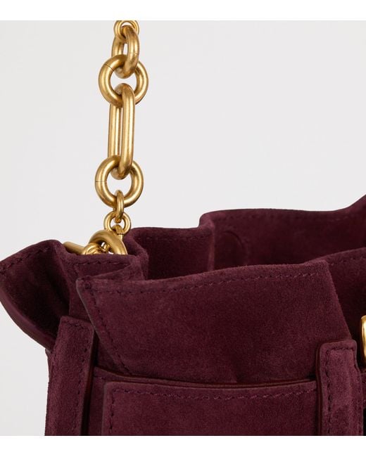 Balmain Purple Mini Suede Anthem Shoulder Bag