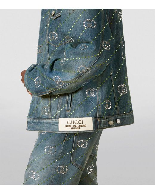 Gucci Blue Crystal Embellished Denim Jacket for men