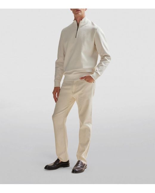 Boss White Cotton-Blend Zip-Up Sweater for men