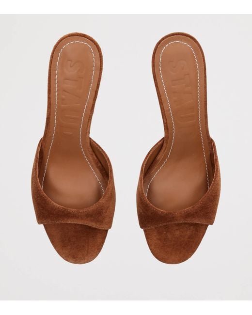 Staud Brown Suede-Raffia Brigitte Wedge Sandals 60