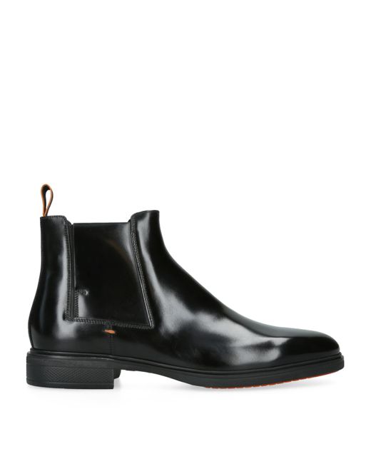 Santoni Black Leather Easy-On Chelsea Boots for men