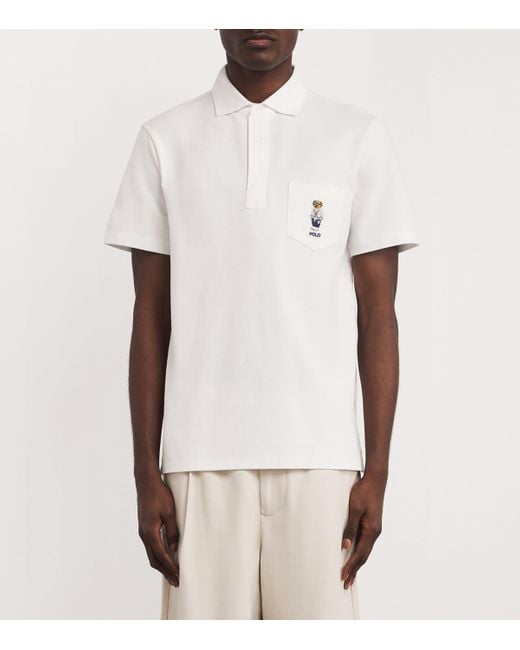 Polo Ralph Lauren White Cotton Polo Bear Pocket Polo Shirt for men