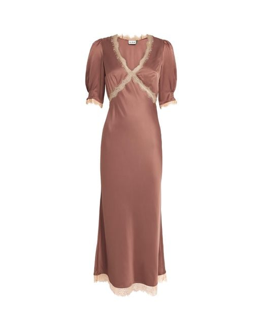 Rixo Brown Lace-Trim Annina Midi Dress