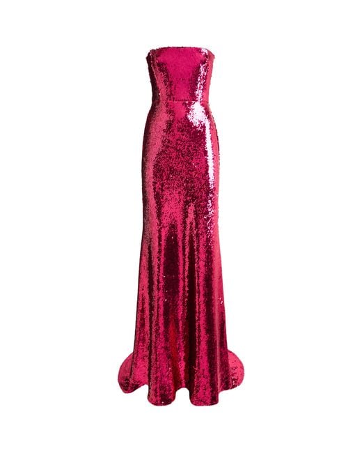 Alex Perry Red Sequin Strapless Gown