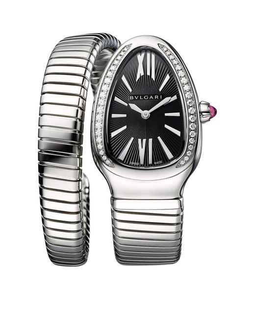 BVLGARI Gray Stainless Steel And Diamond Serpenti Tubogas Watch