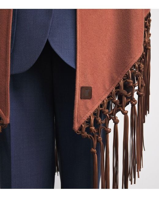 Colombo Red Cashmere Fringe-Detail Shawl