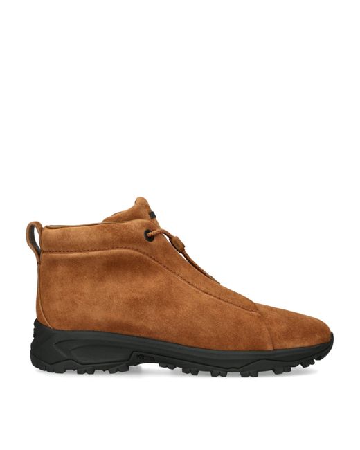 Zegna Brown Suede Triple Stitch Vetta Sneakers for men