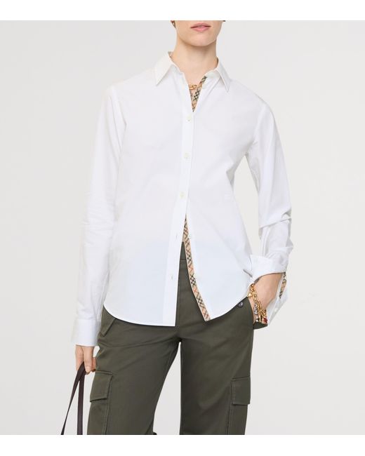 Burberry White Cotton Poplin Ekd-Embroidered Formal Shirt for men