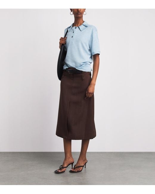 Tory Burch Blue Silk-Blend Distressed Polo Shirt
