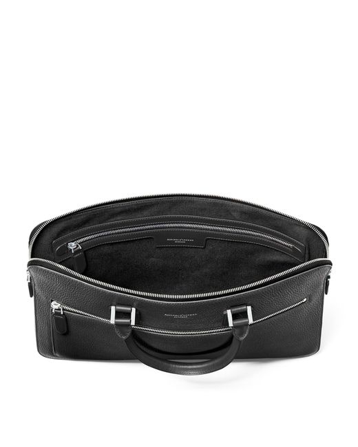 Aspinal Black Leather Connaught Briefcase for men