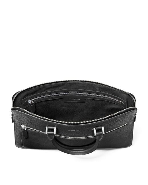 Aspinal Black Leather Connaught Briefcase for men