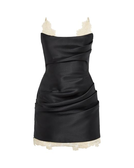 De La Vali Black Lace-Trim Kasai Mini Dress