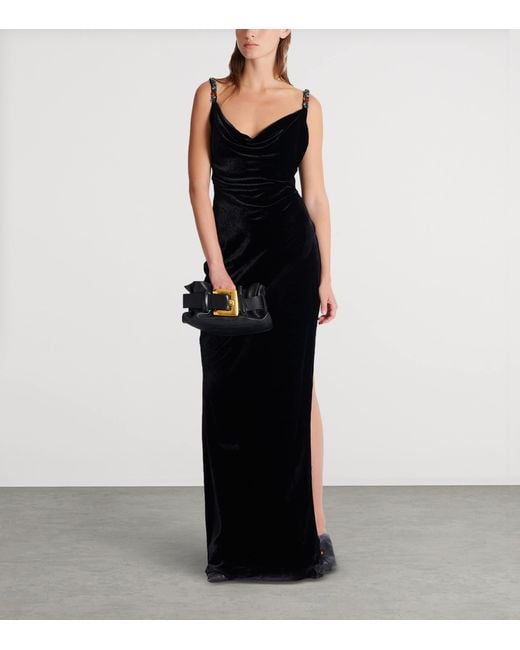 Balmain Black Velvet Embellished Gown
