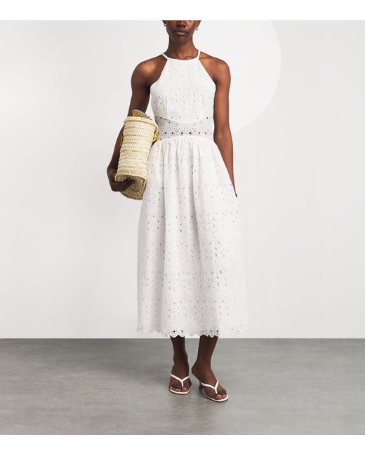 FRAME White The Paisley Eyelet Midi Dress