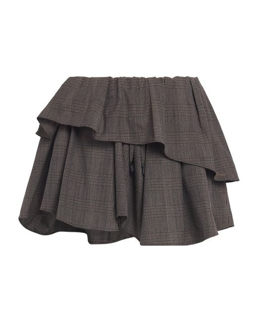 Acne Gray Wool-Blend Check Ruffle Mini Skirt