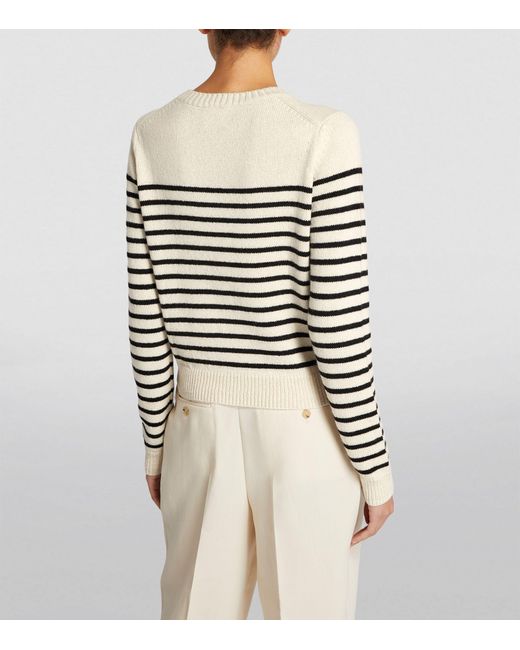 Khaite White Cashmere Striped Diletta Sweater