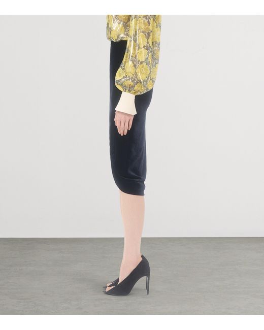Valentino Blue Velvet Gathered Midi Skirt