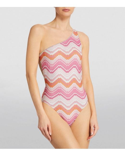 Missoni Pink One-Shoulder Zigzag Swimsuit