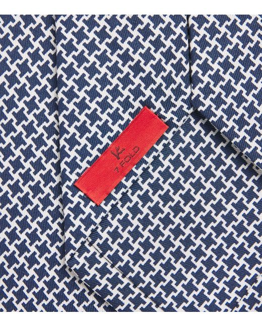 Isaia Blue Silk Houndstooth Jacquard Tie for men