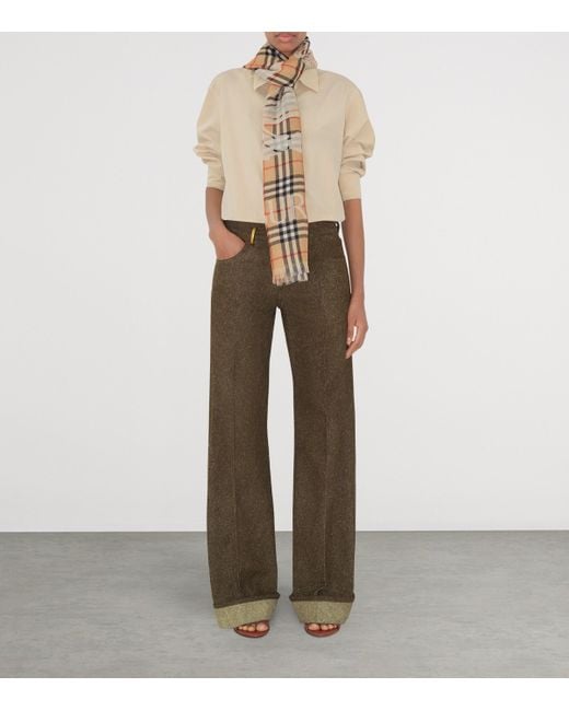 Burberry Natural Wool Wide Ekd Check Scarf