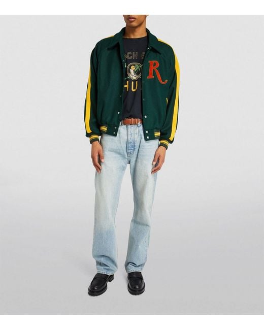 Rhude Green Wool-blend Varsity Bomber Jacket for men