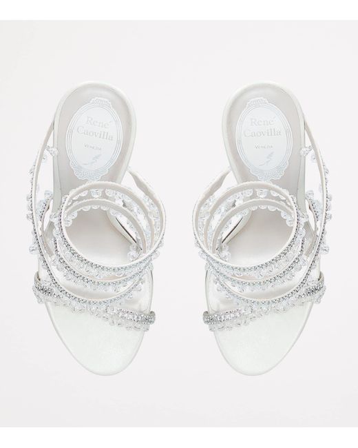 Rene Caovilla White Satin Chandelier Sandals 105