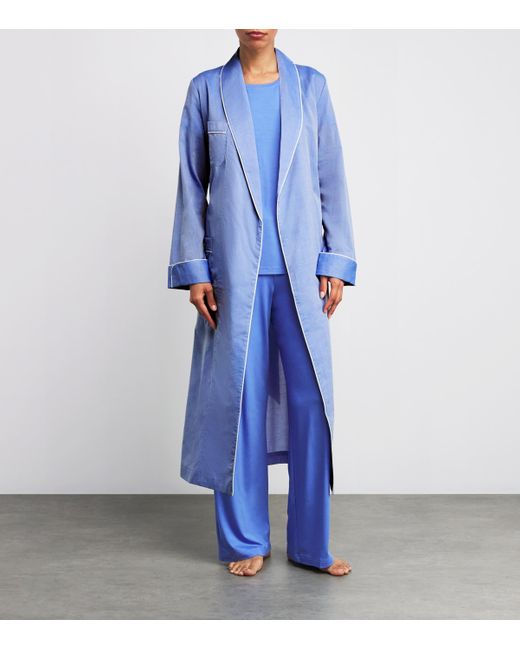Derek Rose Blue Cotton Contrast-Trim Robe