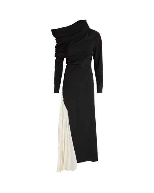 A.W.A.K.E. MODE Black Asymmetric Side-pleat Dress