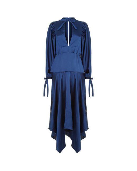 Self-Portrait Blue Asymmetric Midi Dress