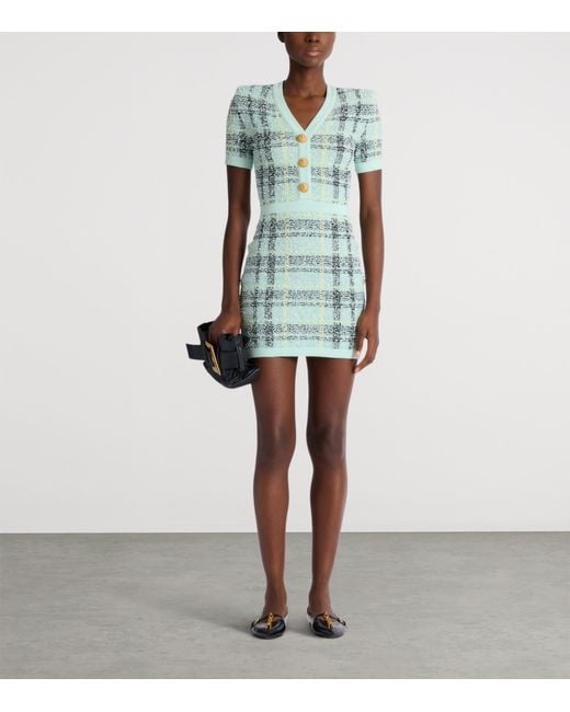 Balmain Blue Tweed Sequin Mini Dress