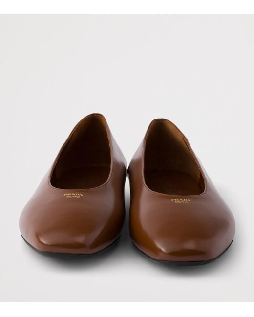 Prada Brown Leather Logo Ballet Flats