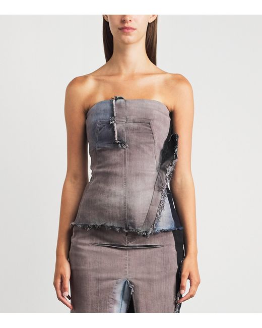Rick Owens Gray Frayed Denim Bustier Top
