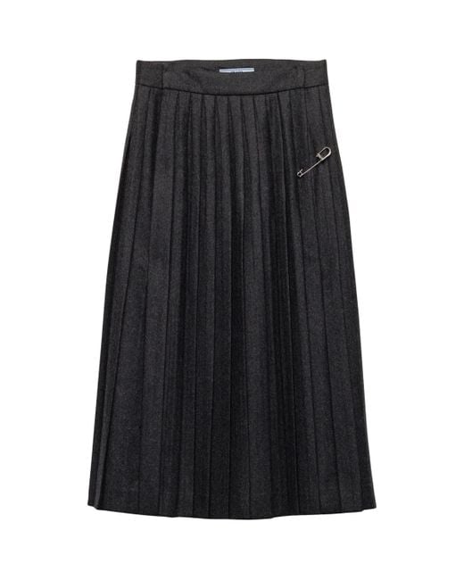 Prada Black Pleated Wool Flannel Skirt