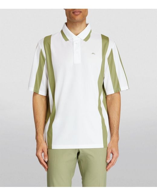 J.Lindeberg White Striped Martin Polo Shirt for men