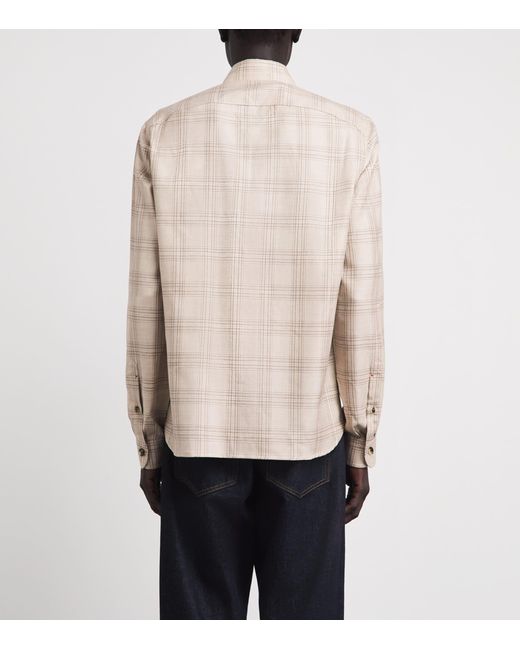 Isaia Natural Cashmere-Linen Check Overshirt for men