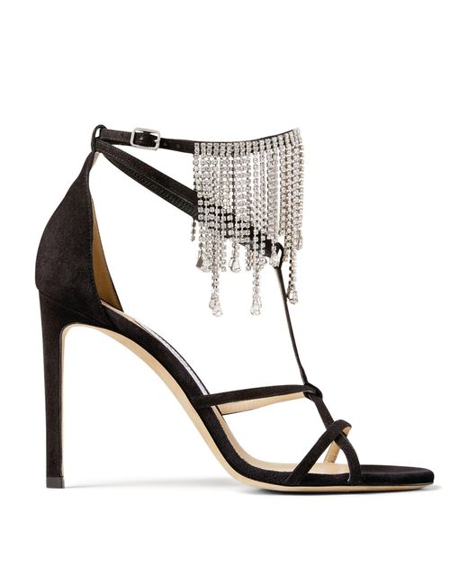 Jimmy Choo Black Bijou 100 Crystal-embellished Suede Heeled Sandals