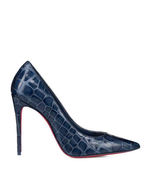 Christian Louboutin Blue Kate Leather Croc-Embossed Pumps 100