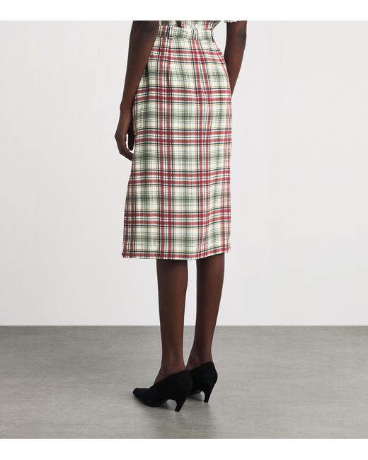 Alessandra Rich White Silk Tartan Midi Pencil Skirt