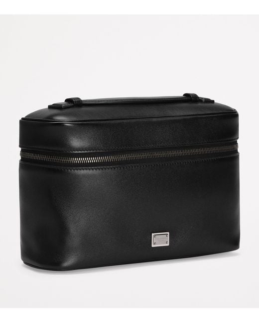 Dolce & Gabbana Black Leather Logo Plaque Toiletry Bag for men