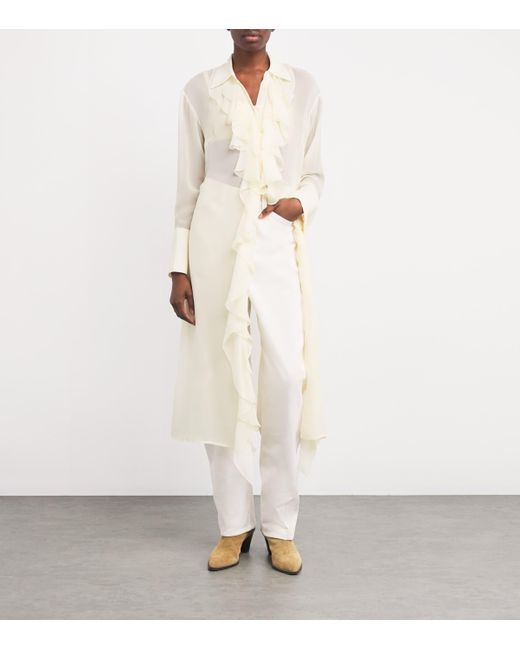 7 For All Mankind Natural Silk Ruffle Midi Dress