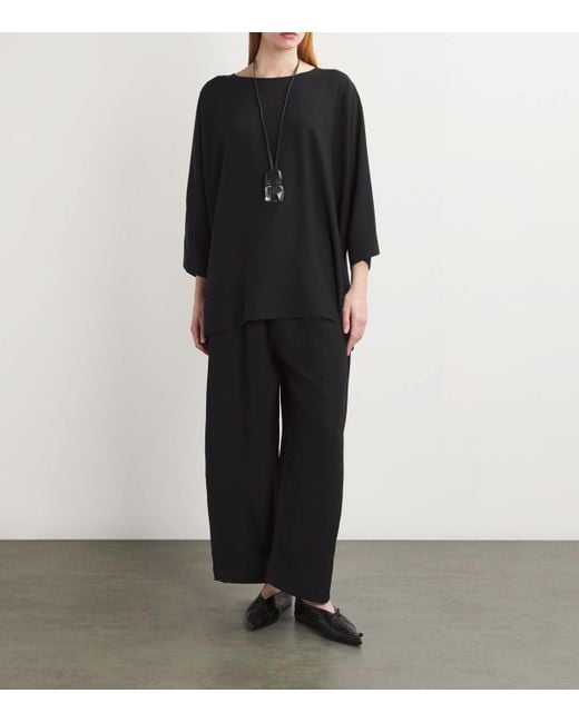 Eskandar Black Silk Boat-Neck Top