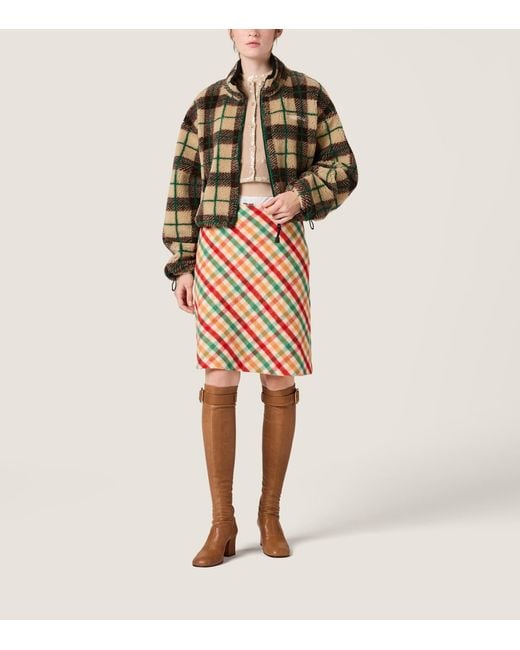 Miu Miu Green Check Teddy Fleece Jacket