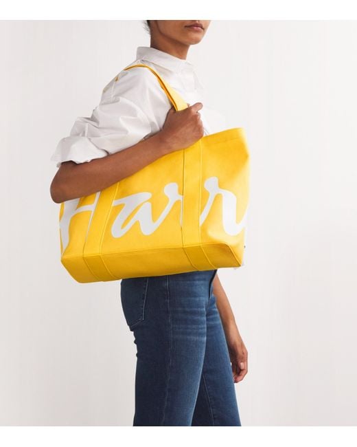 Harrods Yellow Medium Cotton Logo Tote Bag