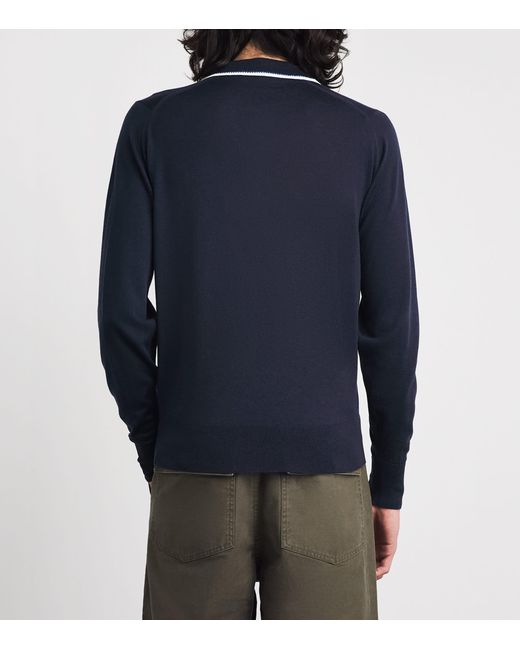 Wales Bonner Blue X John Smedley Merino Henry Polo Sweater for men