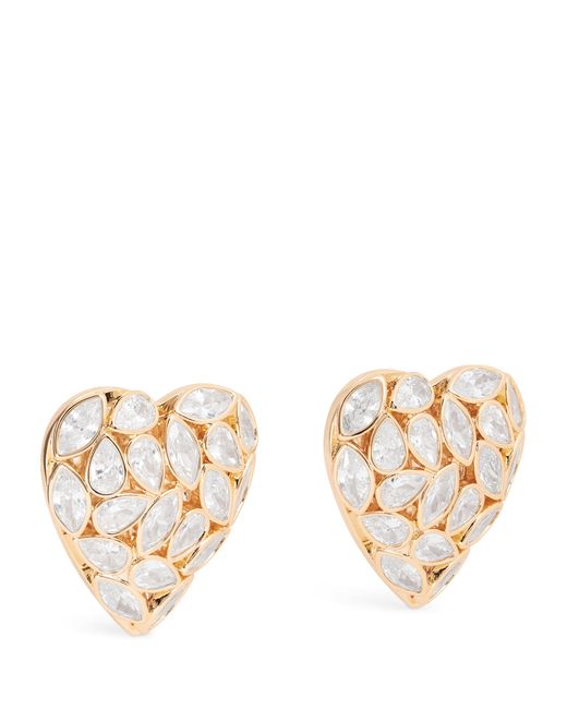 Self-Portrait Metallic Crystal-Embellished Bow Heart Earrings