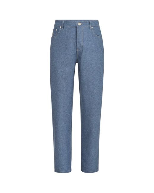 Brunello Cucinelli Blue Virgin Wool Slim Trousers for men